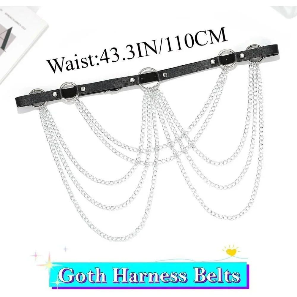 Black Leather Waist Chain Belt Rave Goth Body Jewelry for Women